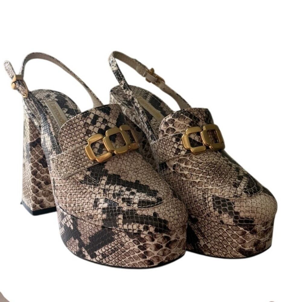 Larroudé Harrington Neutral Snake Stamped Leather Platform S7.5 | Retail $450